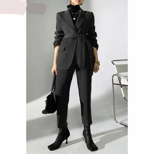 Women's Notched Collar Full Sleeves Single Button Blazer Set