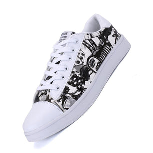 Women's Leather Round Toe Lace-up Closure Sports Wear Sneakers