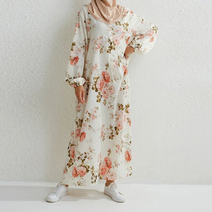 Women's Arabian Polyester Full Sleeve Floral Pattern Casual Abaya