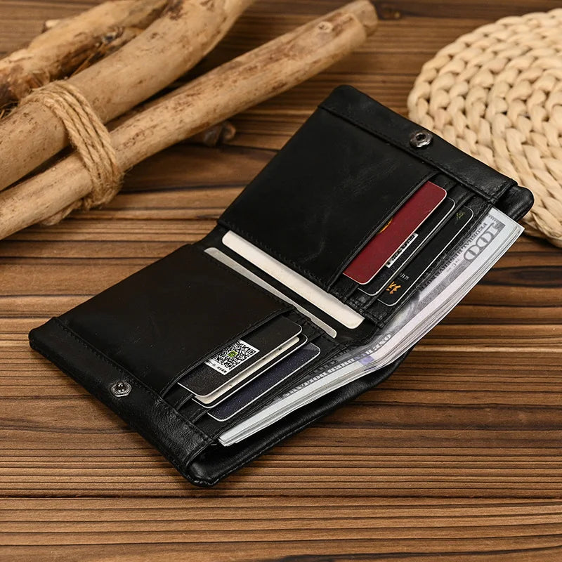 Men's Genuine Leather Solid Pattern Card Holder Trendy Wallets