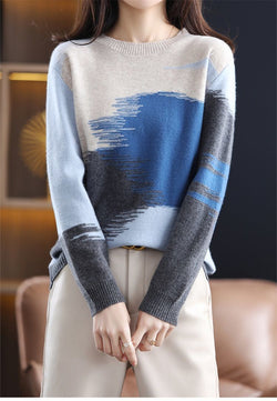 Women's O-Neck Acrylic Patchwork Pattern Casual Wear Sweaters