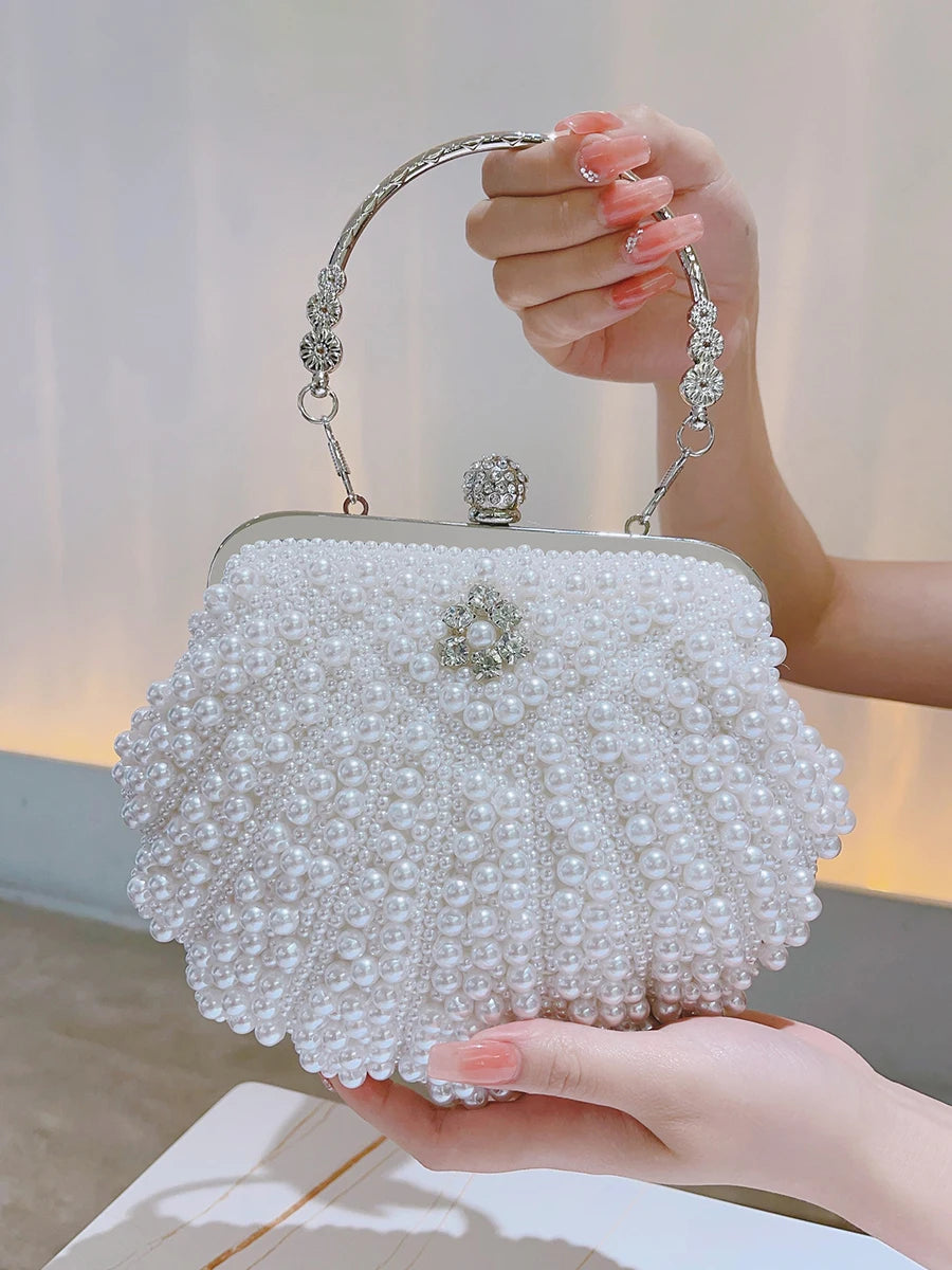 Women's Metallic Pearl Pattern Classic Bridal Wedding Clutch