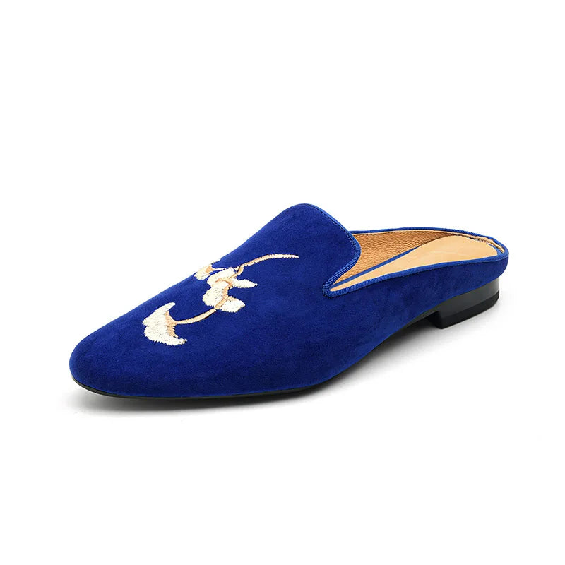 Women's Suede Round Toe Slip-On Closure Casual Embroidery Shoes