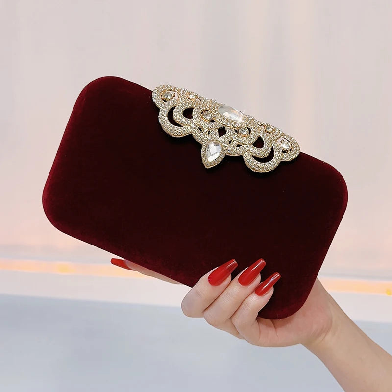 Women's Corduroy Hasp Closure Solid Pattern Bridal Wedding Clutch