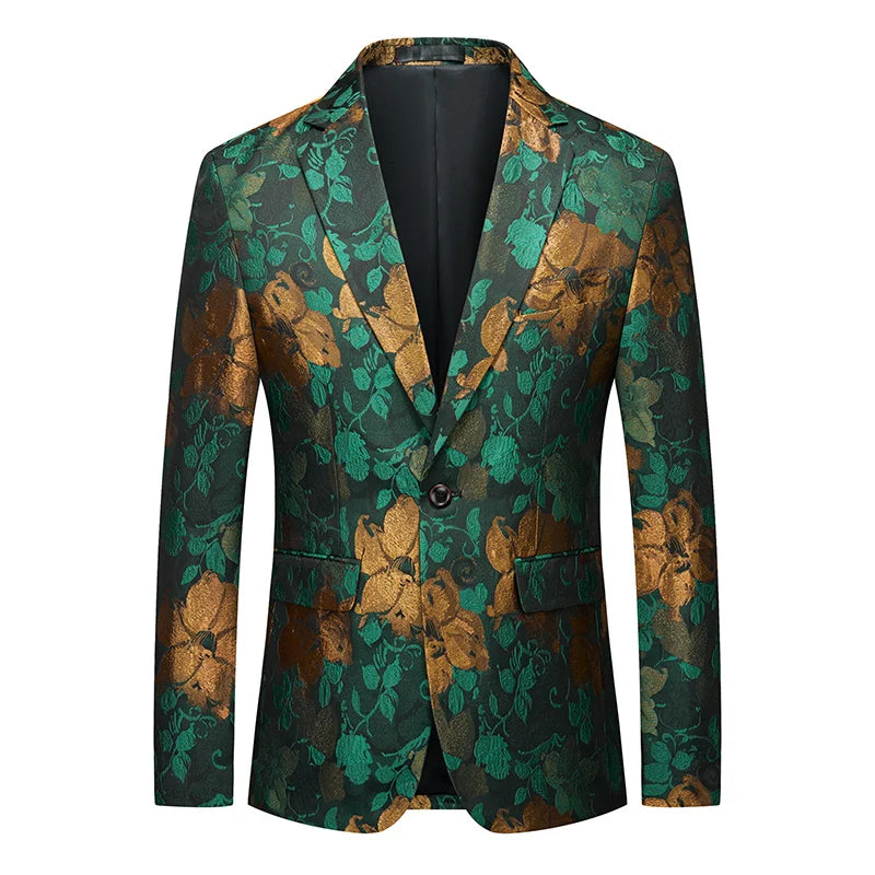 Men's Notched Collar Long Sleeve Printed Single Breasted Blazers