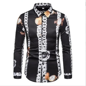 Men's Polyester Turn-Down Collar Long Sleeve Formal Wedding Shirt