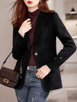 Women's Polyester Notched Full Sleeves Single Button Blazer