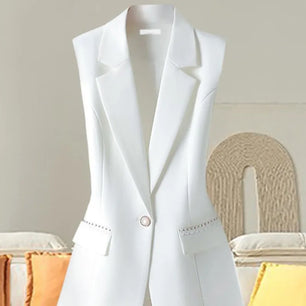 Women's Cotton Notched Sleeveless Single Breasted Casual Blazer