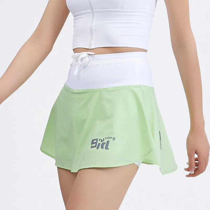 Women's Nylon High Waist Solid Pattern Breathable Sports Skirt