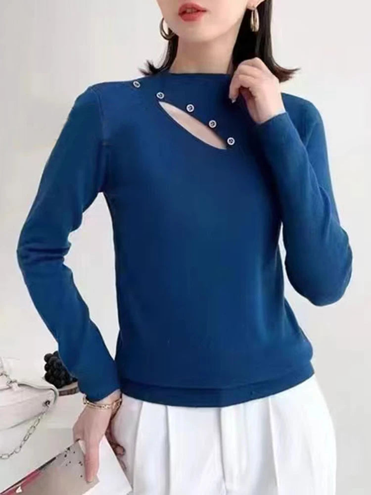 Women's Acrylic Mock Neck Full Sleeves Solid Pattern Sweater