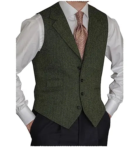 Men's Cotton V-Neck Sleeveless Plain Single Breasted Formal Vests