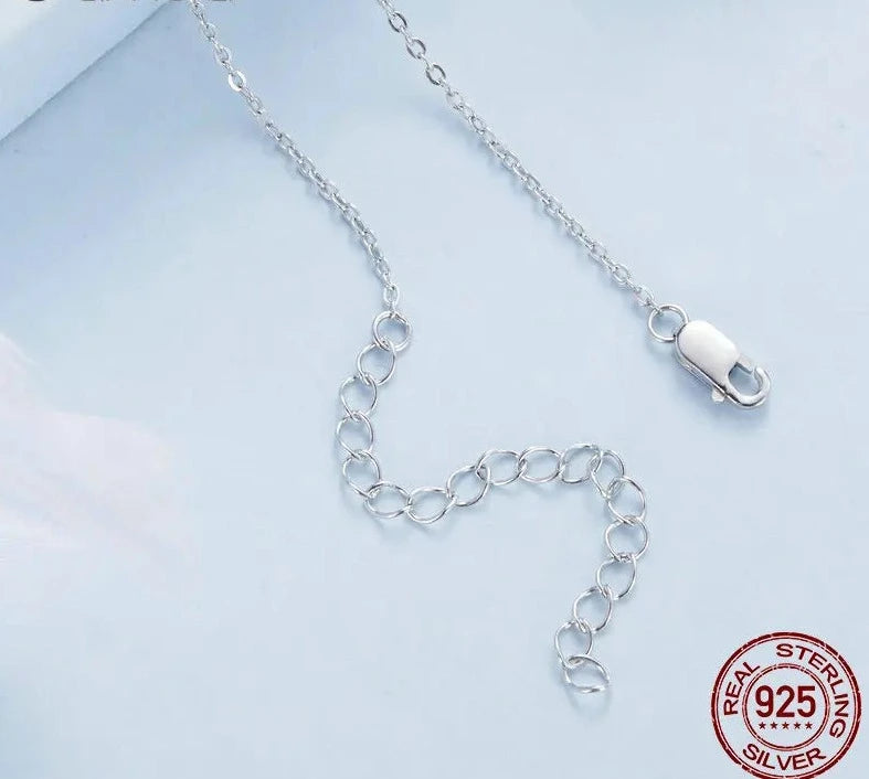 Women's 100% 925 Sterling Silver Zircon Link Chain Trendy Necklace