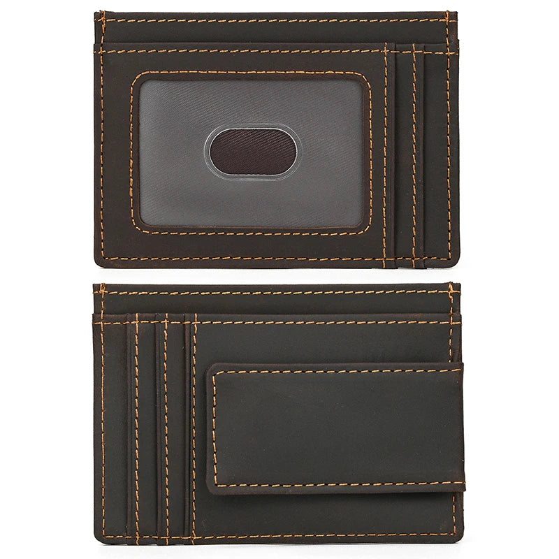 Men's Genuine Leather Solid Pattern Card Holder Trendy Wallets