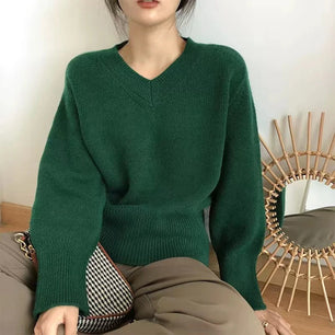 Women's Acrylic V-Neck Full Sleeves Solid Pattern Pullovers Sweater