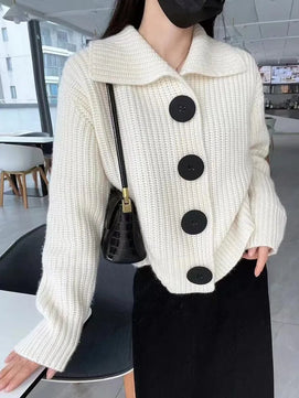 Women's Acrylic Turn-Down Collar Full Sleeves Knitted Sweater