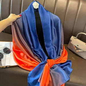 Women's Silk Neck Wrap Gradient Pattern Trendy Beach Scarves