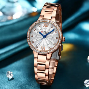 Women's Alloy Case Buckle Clasp Round Shaped Waterproof Watch