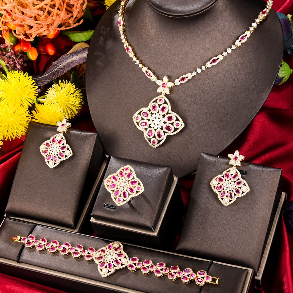 Women's Copper Cubic Zirconia Wedding Geometric Jewelry Set