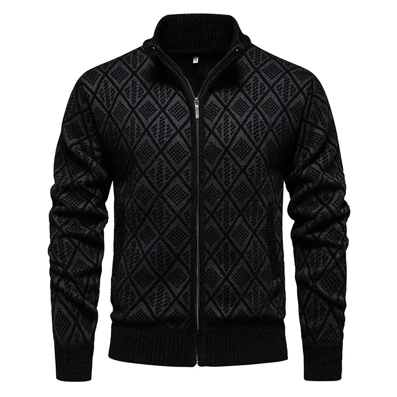 Men's Polyester Mandarin Collar Full Sleeves Zipper Sweater