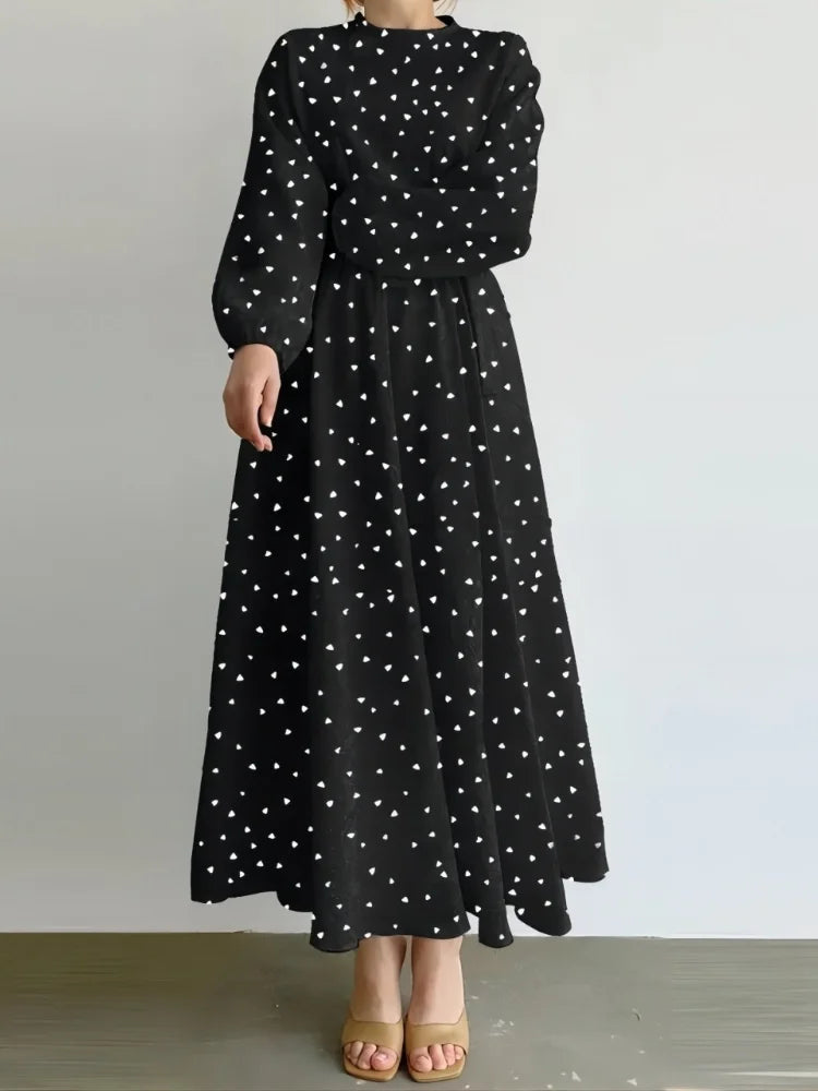 Women's Arabian Polyester Full Sleeves Dotted Pattern Dress