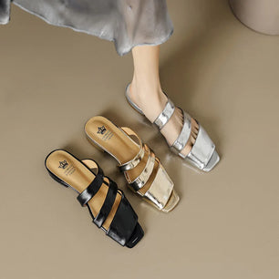 Women's Split Leather Square Toe Slip-On Closure Trendy Shoes