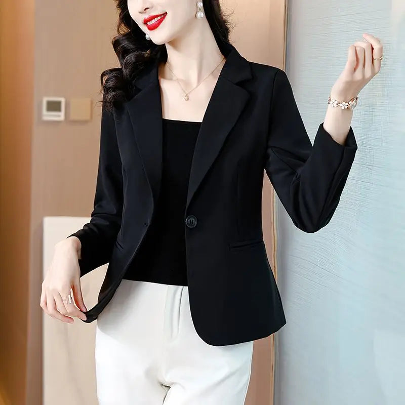 Women's Polyester Notched Collar Long Sleeve Single Button Blazer