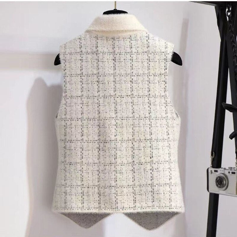 Women's Acrylic Turn-Down Collar Sleeveless Vintage Sweater