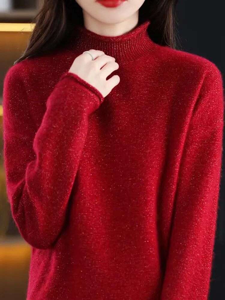 Women's Acrylic Turtleneck Full Sleeves Pullover Solid Sweater