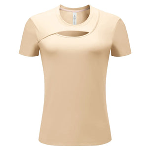 Women's Polyester O-Neck Short Sleeves Breathable Workout Top