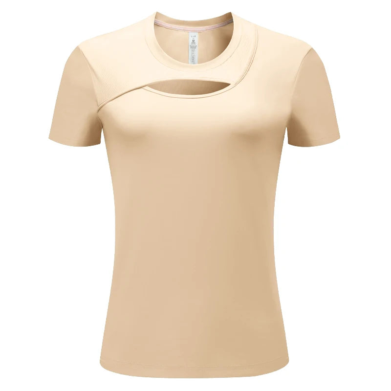 Women's Polyester Short Sleeve Breathable Plain Pattern Yoga Shirt