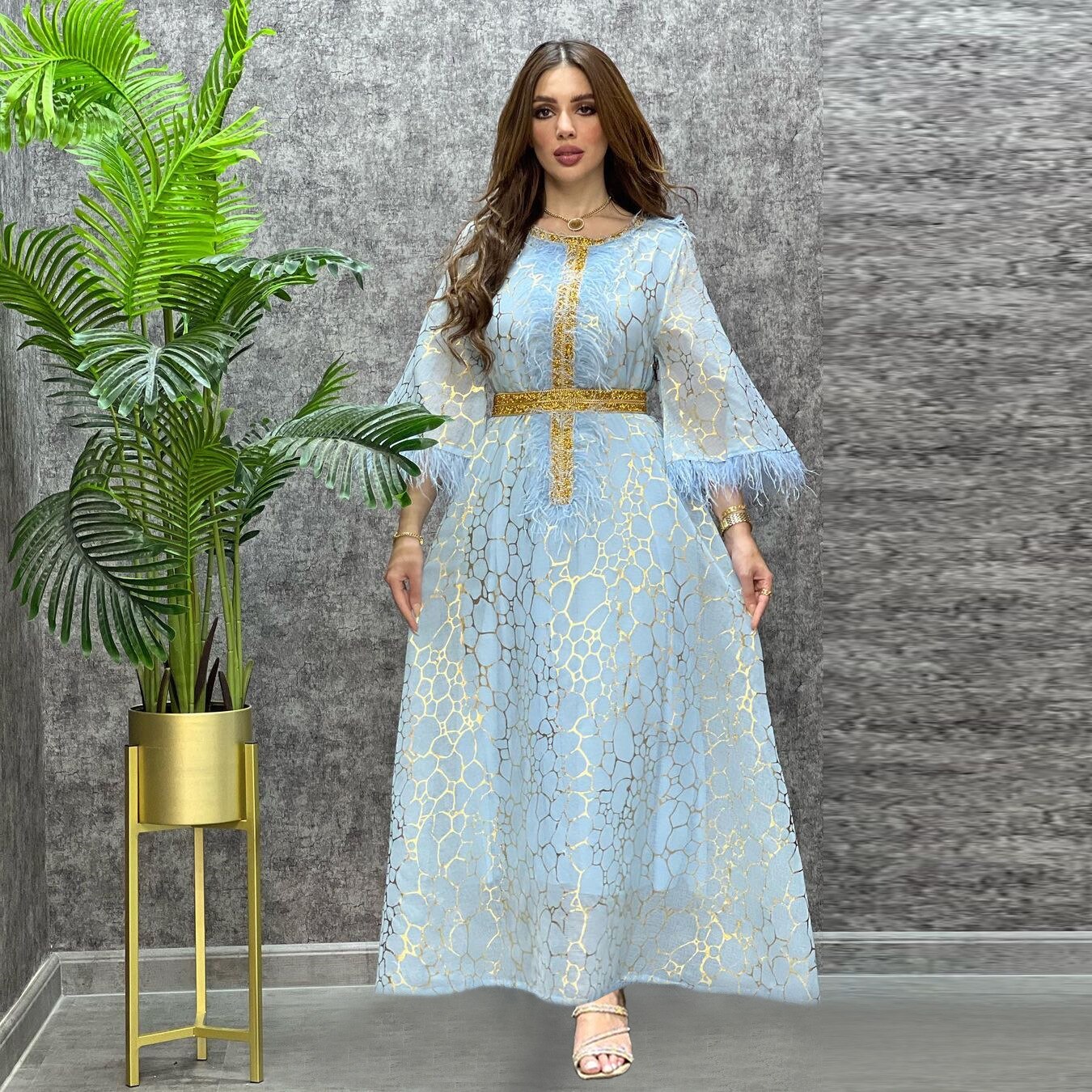 Women's Arabian Polyester Full Sleeve Patchwork Casual Dress