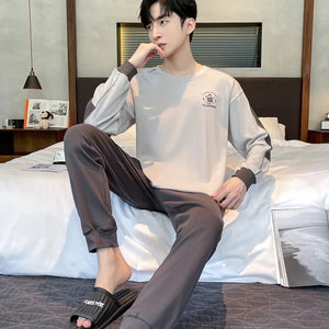 Men's Cotton Full Sleeve O-Neck Solid Pattern Pullover Sleepwear