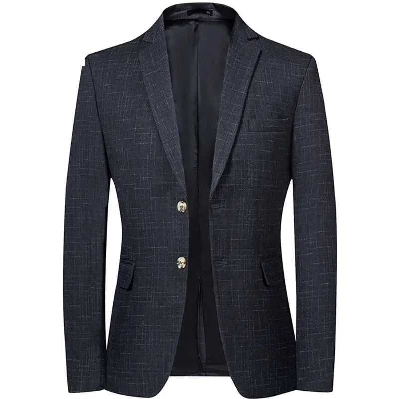 Men's Viscose Notched Long Sleeve Single Breasted Plaid Blazer