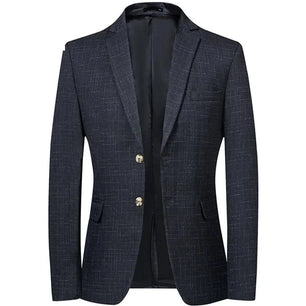 Men's Viscose Notched Long Sleeve Single Breasted Plaid Blazer