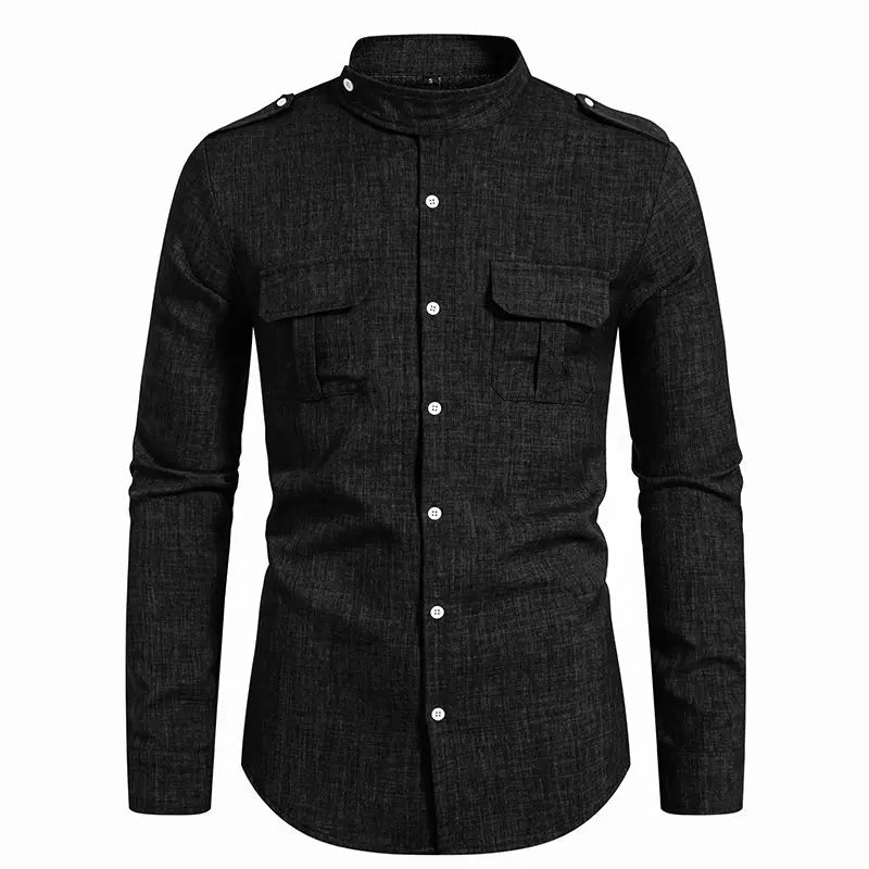 Men's Polyester Stand-Collar Full Sleeves Single Breasted Shirts