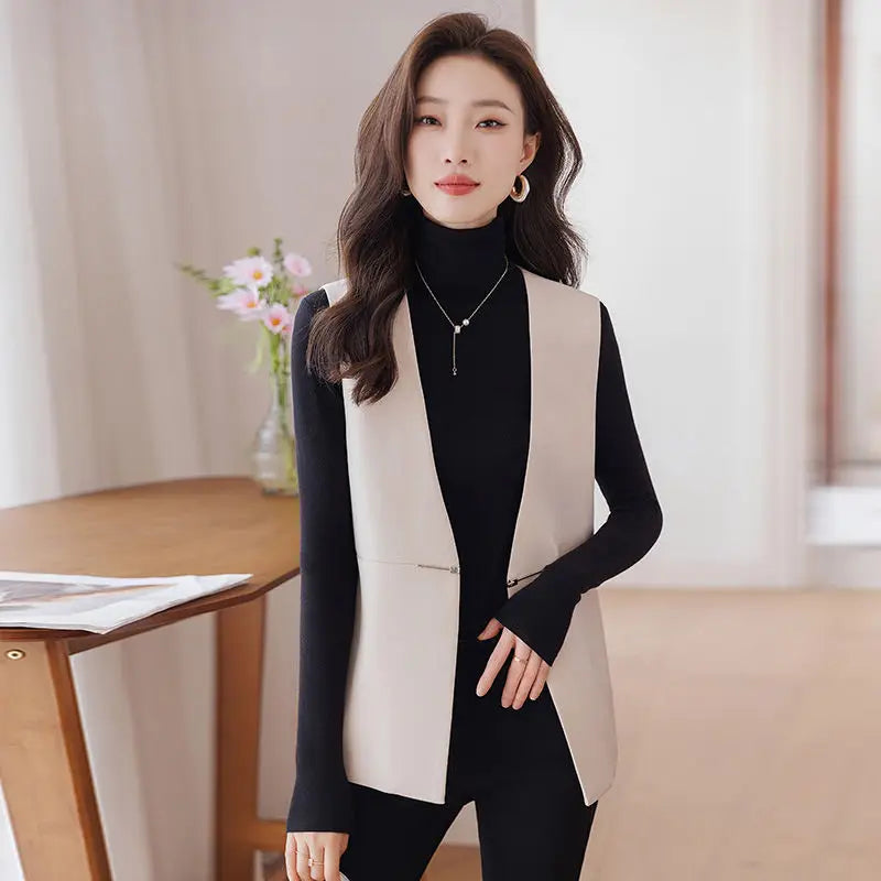 Women's Cotton Sleeveless Single Button Solid Pattern Blazers