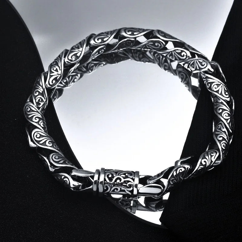 Men's 925 Sterling Silver Geometric Pattern Chain Type Bracelet