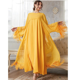 Women's Arabian O-Neck Polyester Full Sleeve Solid Pattern Dresses