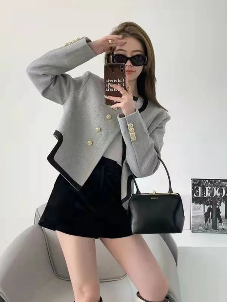 Women's Polyester O-Neck Full Sleeves Single Breasted Blazer