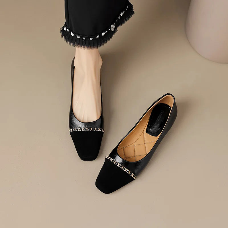 Women's Genuine Leather Square Toe Slip-On Closure Casual Shoes