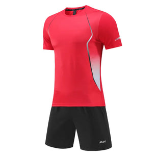 Men's Polyester O-Neck Short Sleeve Printed Breathable Sports Set