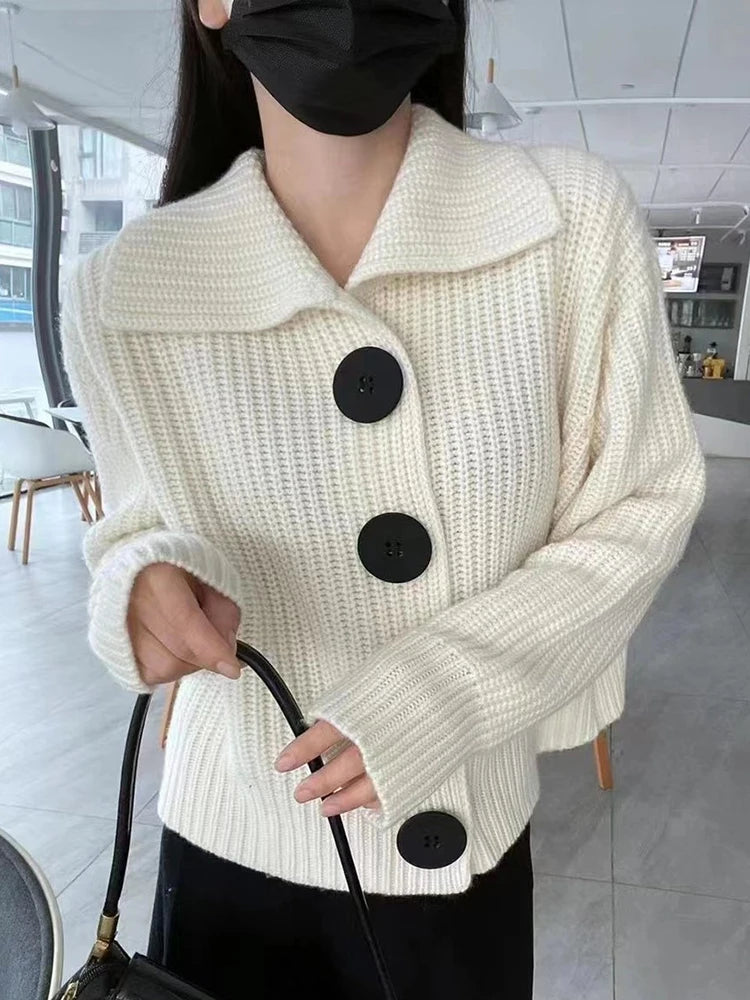 Women's Acrylic Turn-Down Collar Long Sleeves Casual Sweaters