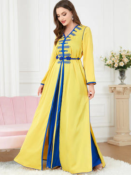 Women's Arabian Polyester Full Sleeves Embroidery Casual Dress