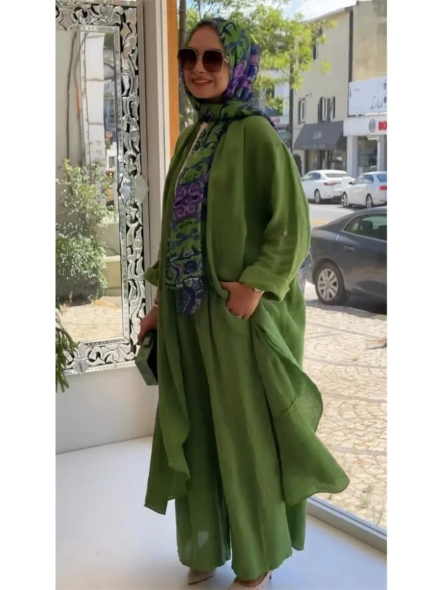 Women's Arabian Polyester Full Sleeves Solid Casual Pattern Dress