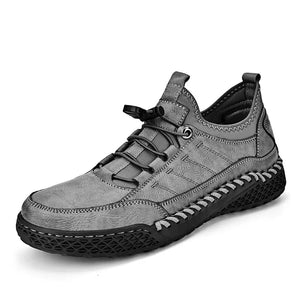 Men's Leather Lace-Up Closure Solid Pattern Casual Sneakers