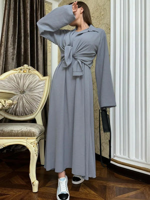 Women's Arabian Polyester Full Sleeves Solid Pattern Long Dress