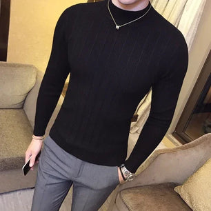 Men's Polyester Turtleneck Full Sleeves Solid Pattern Sweater