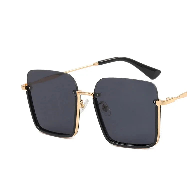 Women's Resin Frame Square Shaped Half Rim UV400 Sunglasses