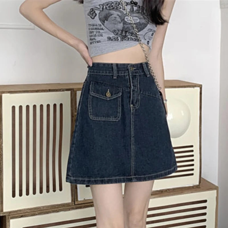 Women's Polyester High Waist Solid Pattern Casual Denim Skirts