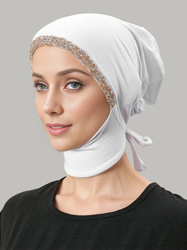 Women's Arabian Polyester Headwear Beaded Pattern Casual Hijabs